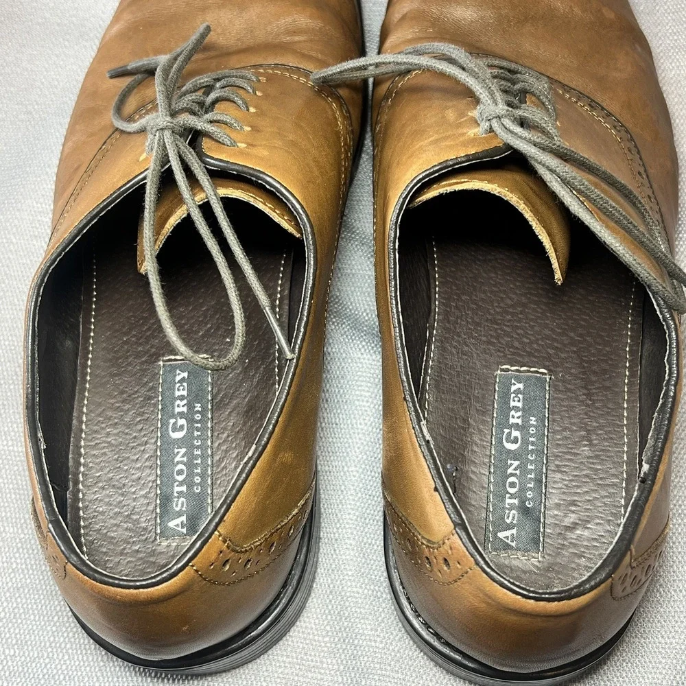 Aston Grey Collection Size 11.5 Men's Leather Oxford Lace Up Dress shoes - Brown